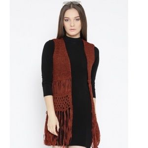 F21 Crochet Burnt Orange Vest hippie boho festival